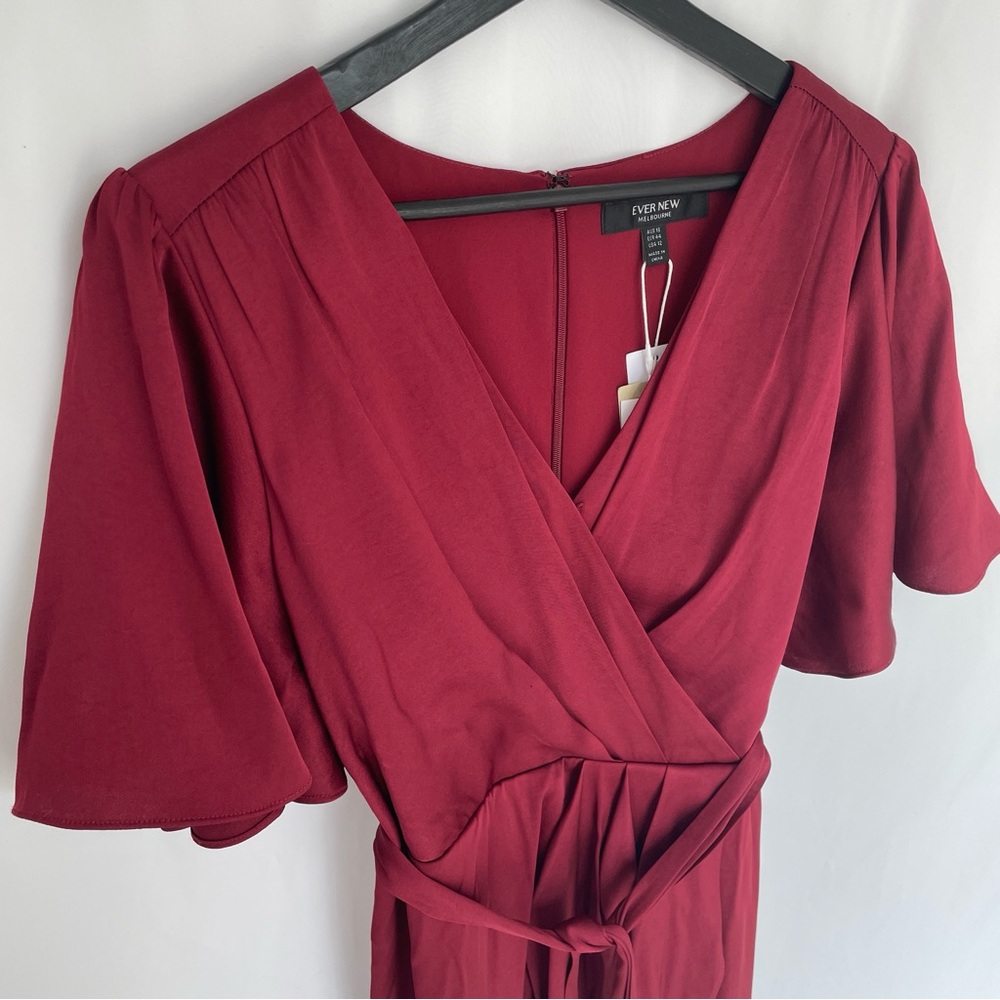 (NWT) Ever New - Burgundy Midi Dress with Belt (size 12) - Picture 3 of 4